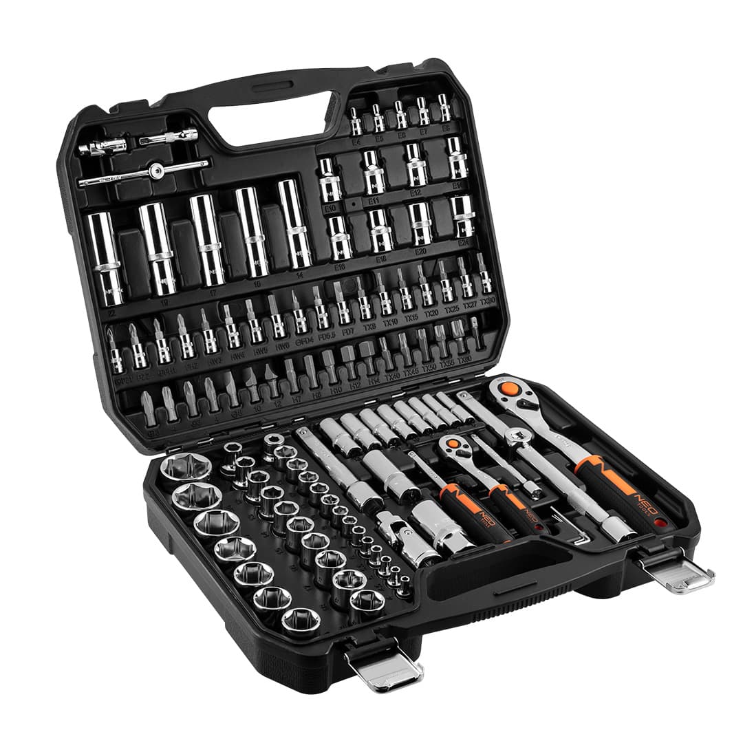 Izjemno obsežen set nasadnih ključev NEO TOOLS 1/4" in 1/2", 110 kosov, CrV