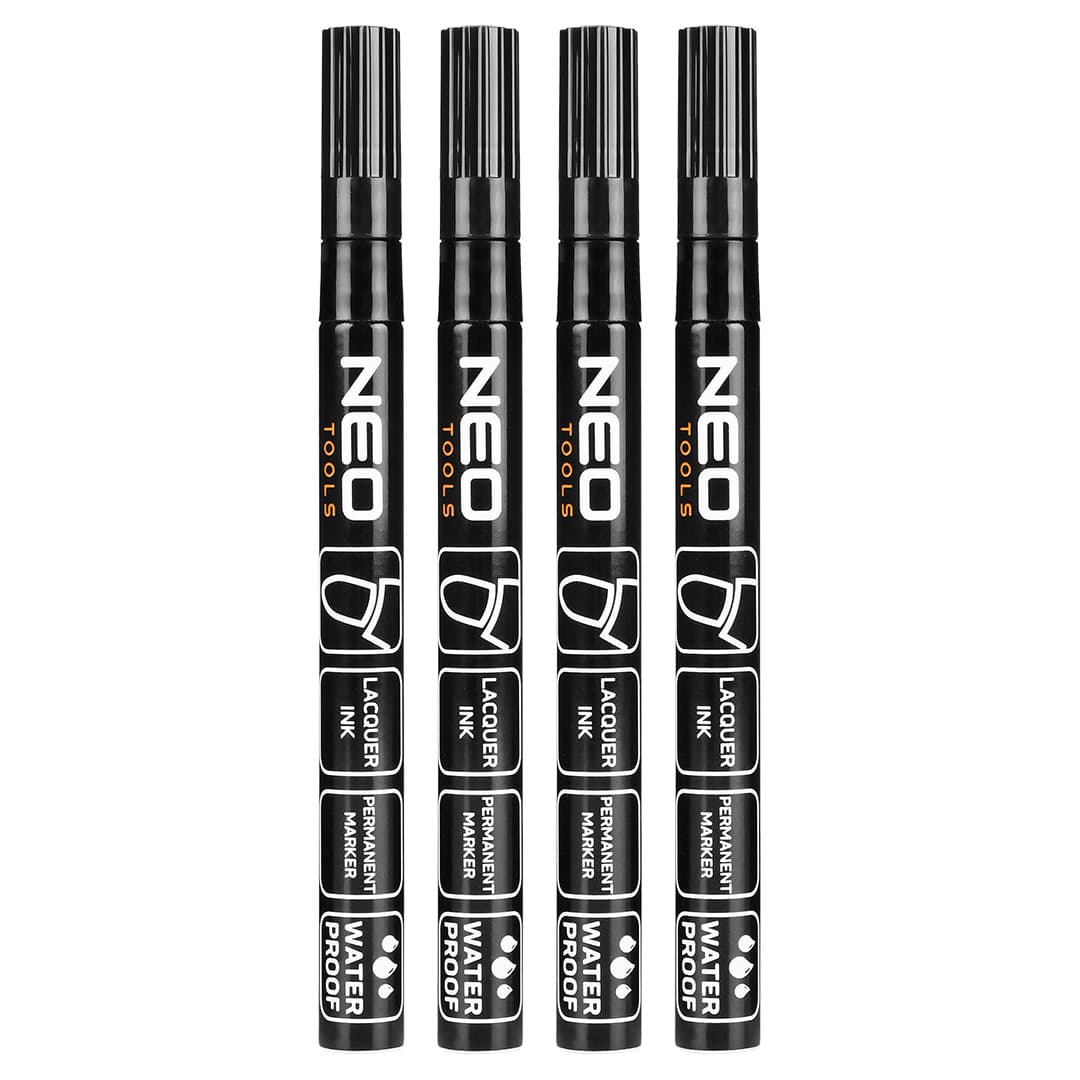 NEO TOOLS Gradbeni marker, tanek, črn, 4 kos