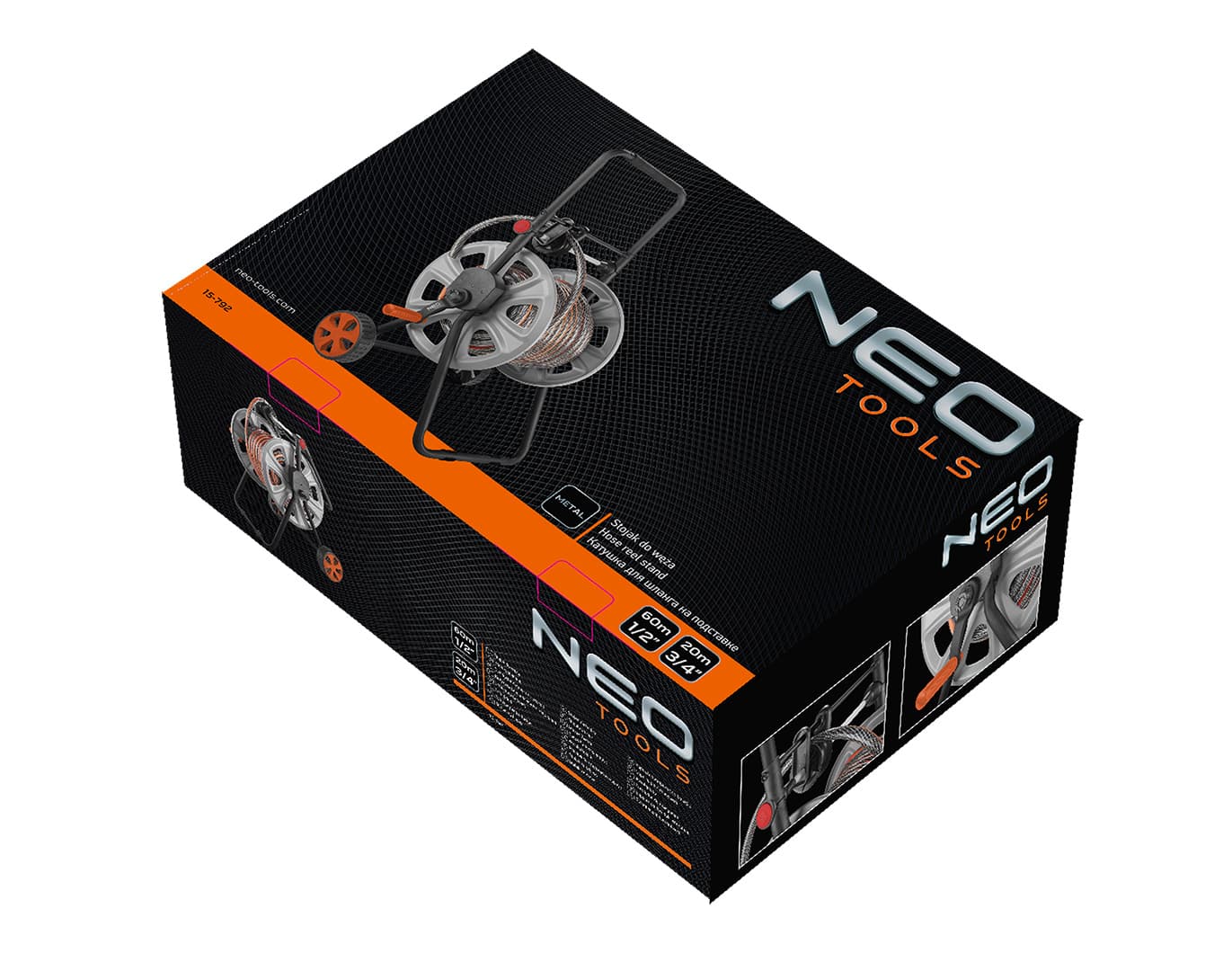 NEO TOOLS voziček za vrtno cev do 60m z vodilom 8