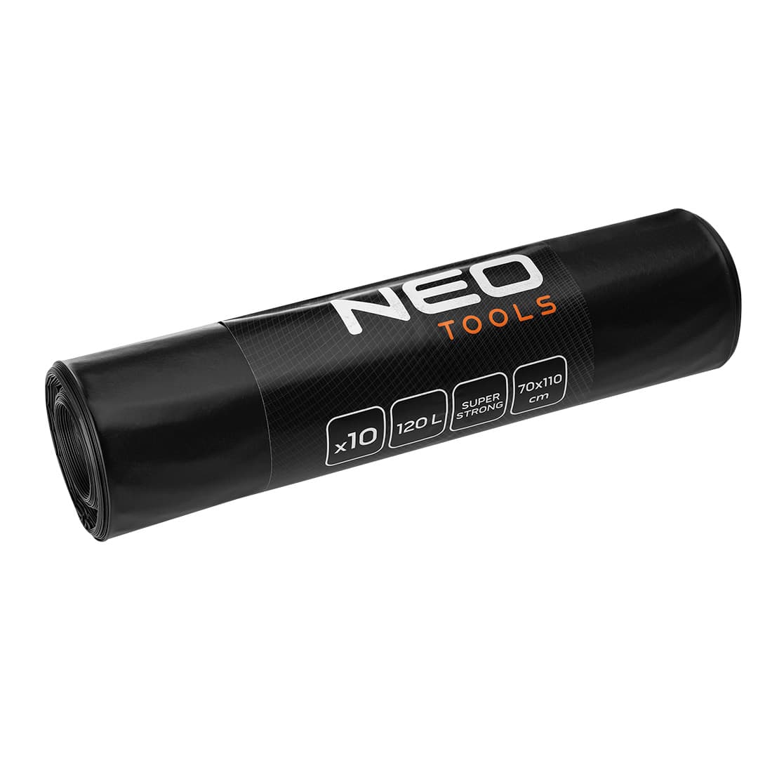 NEO TOOLS vrečke za gradbeni odpad, črne, 120L, 10 kos, 100 mic