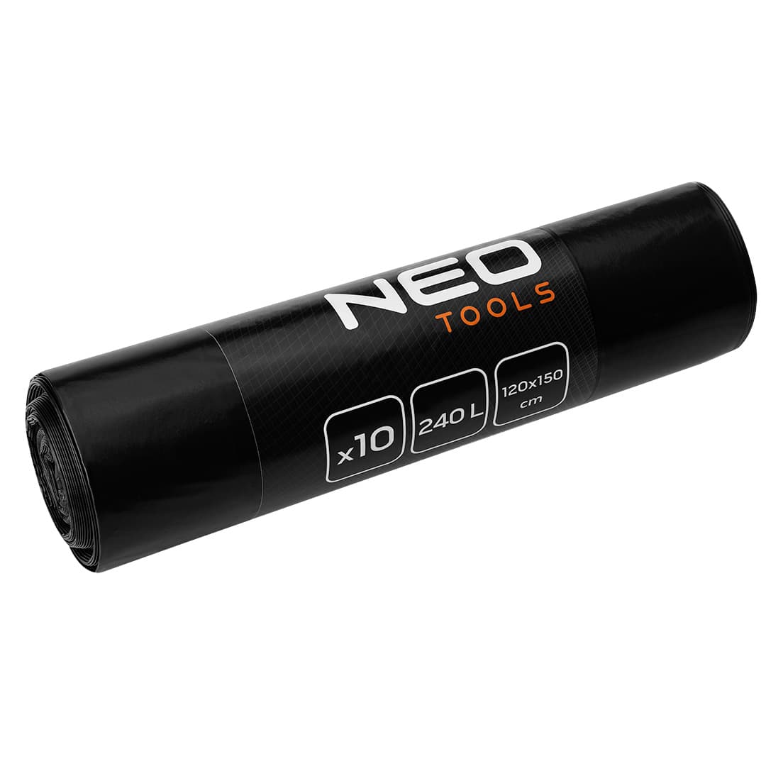 NEO TOOLS vrečke za gradbeni odpad, črne, 240L, 10 kos, 45 mic