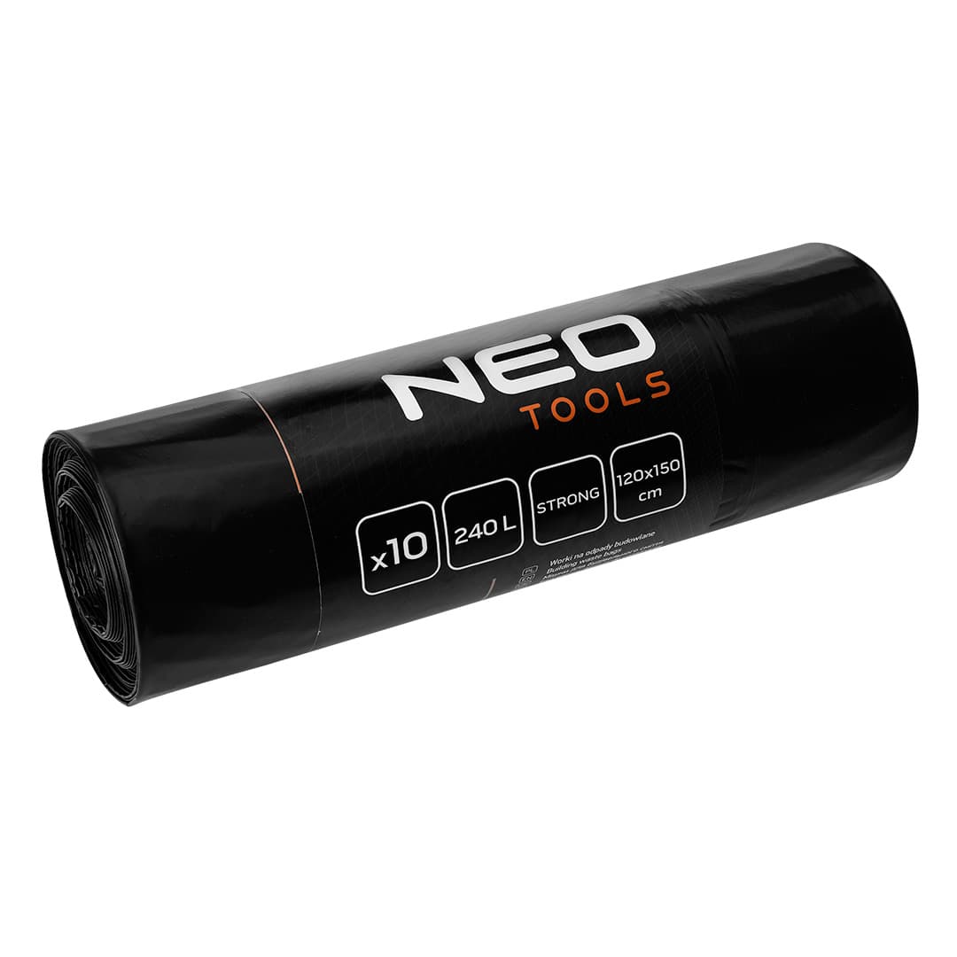 NEO TOOLS vrečke za gradbeni odpad, črne, 240L, 10 kos, 60 mic