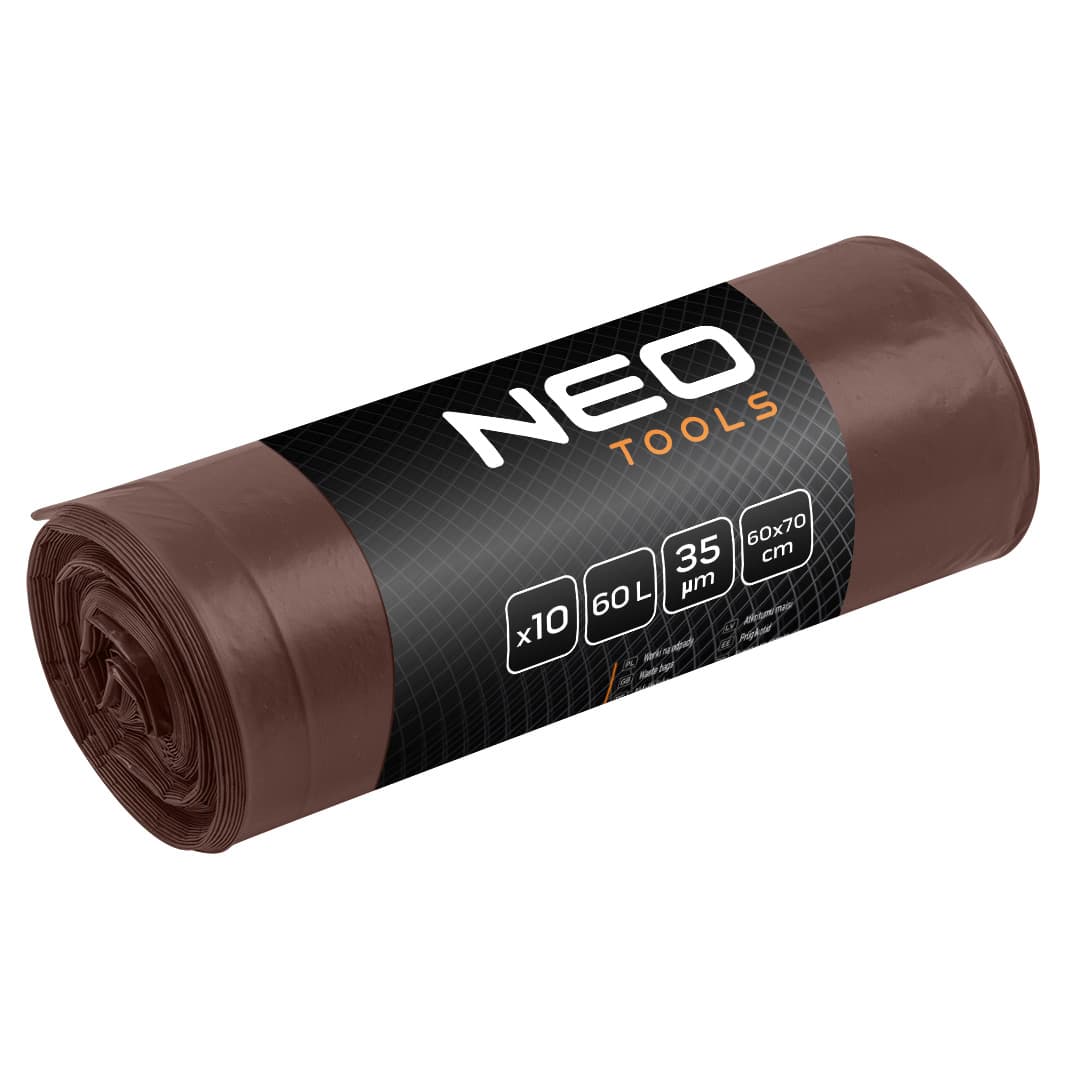 NEO TOOLS vrečke za smeti 60 L, rjave, 35 mic, 10 kos.