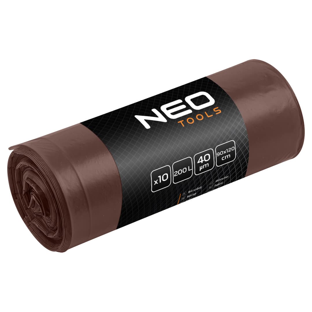 NEO TOOLS vrečke za smeti 200 L, rjave, 40 mic, 10 kos.