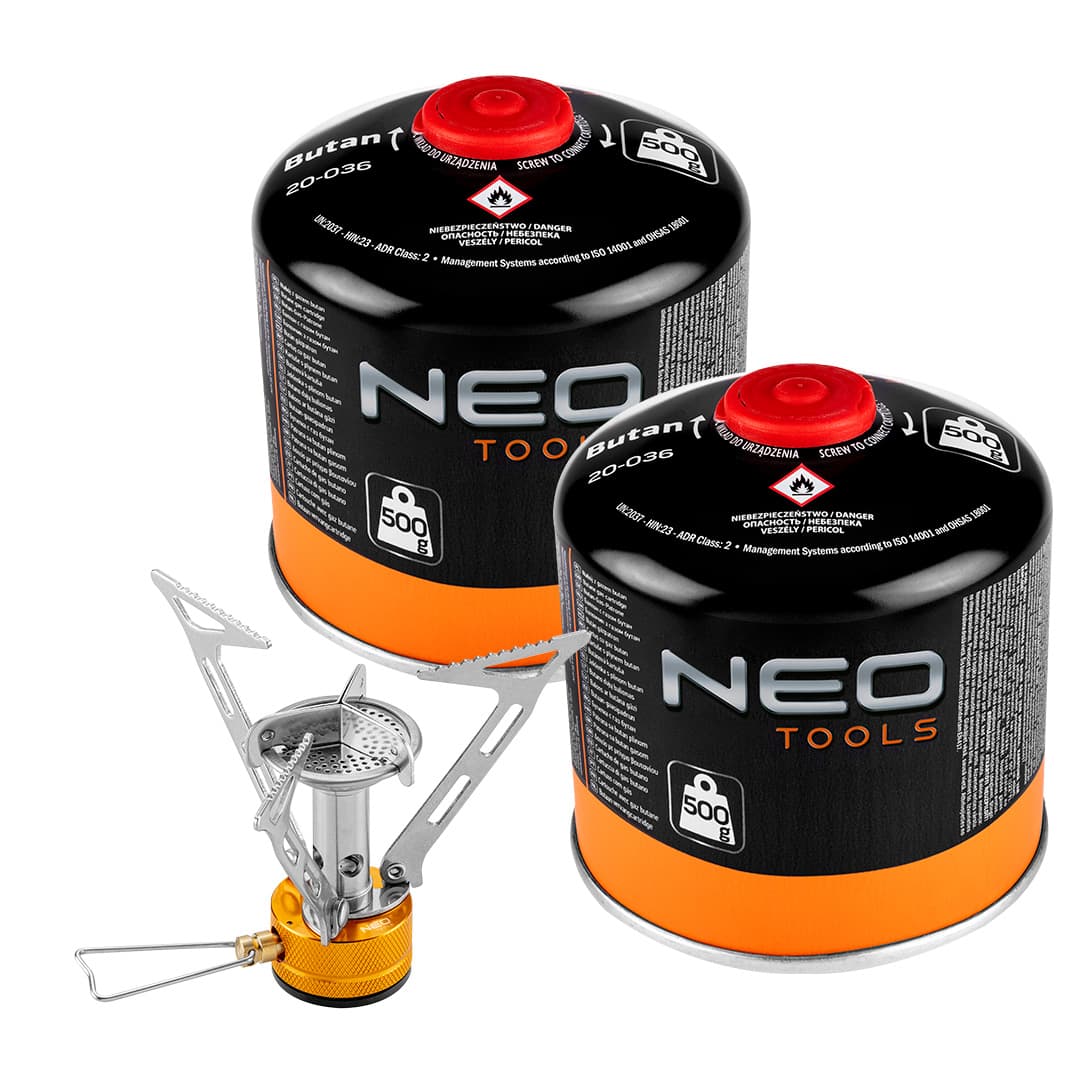 Plinski gorilnik NEO TOOLS 63-128 + 2 kartuši s plinom 500g
