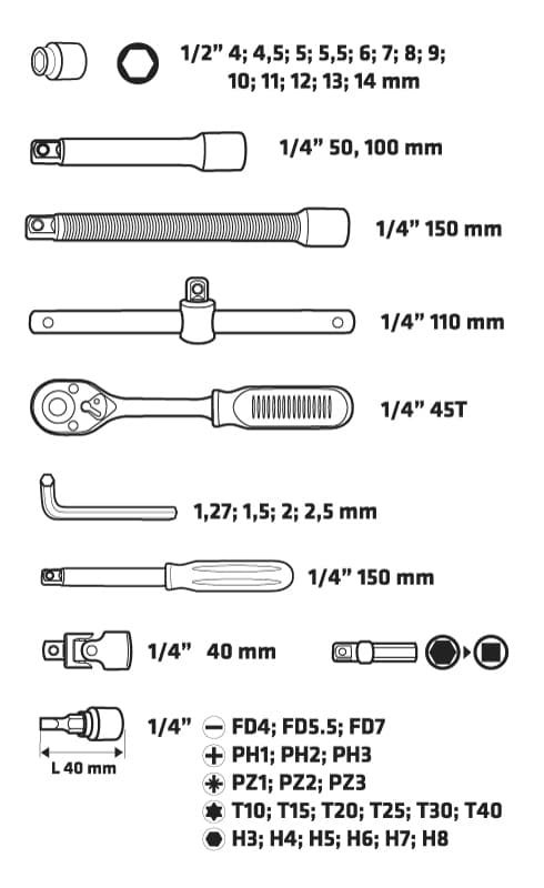 TOPEX Ključi nasadni 1/4", komplet 46 kosov 3