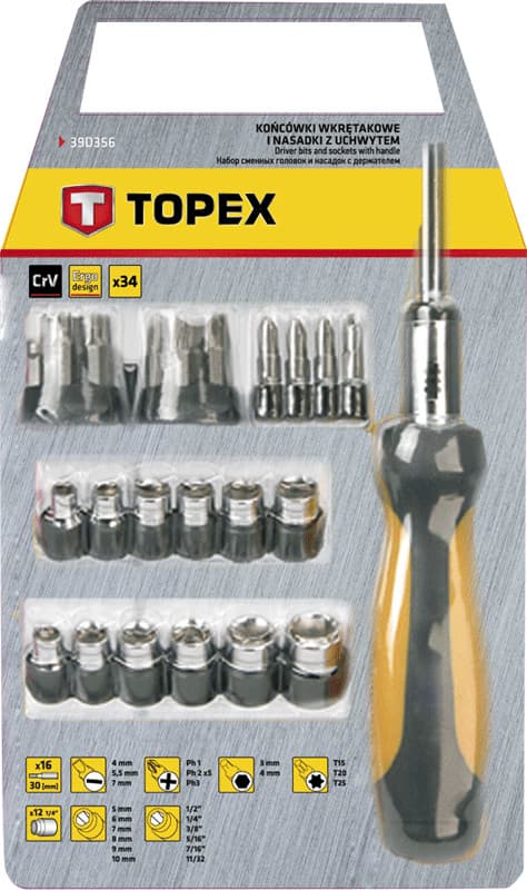 TOPEX komplet nastavkov in nasadk 29 kosov, 1/4" 2