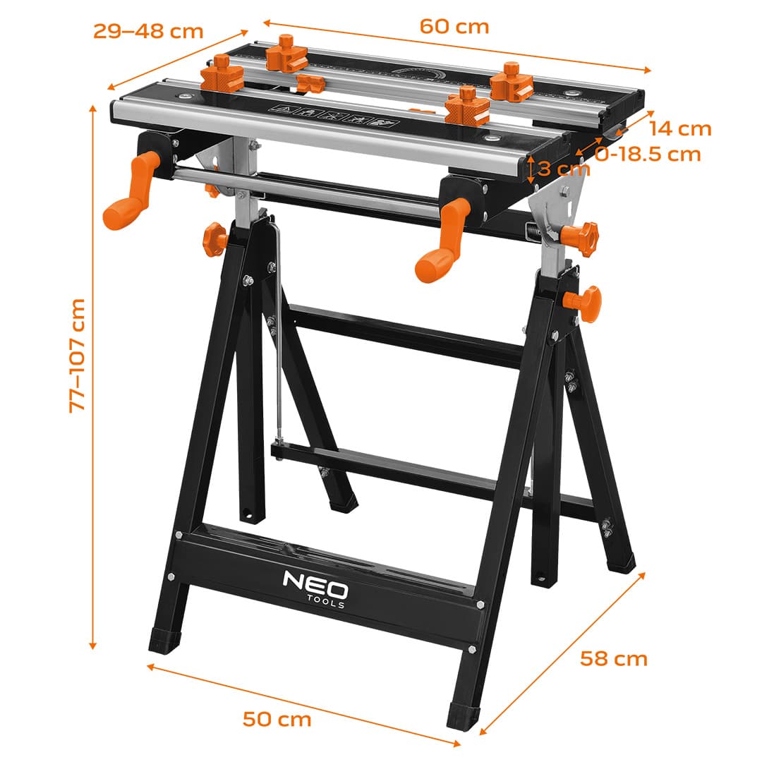 NEO TOOLS Nastavljiva delovna miza, aluminij, 60 x 58 x 77-107 cm 5