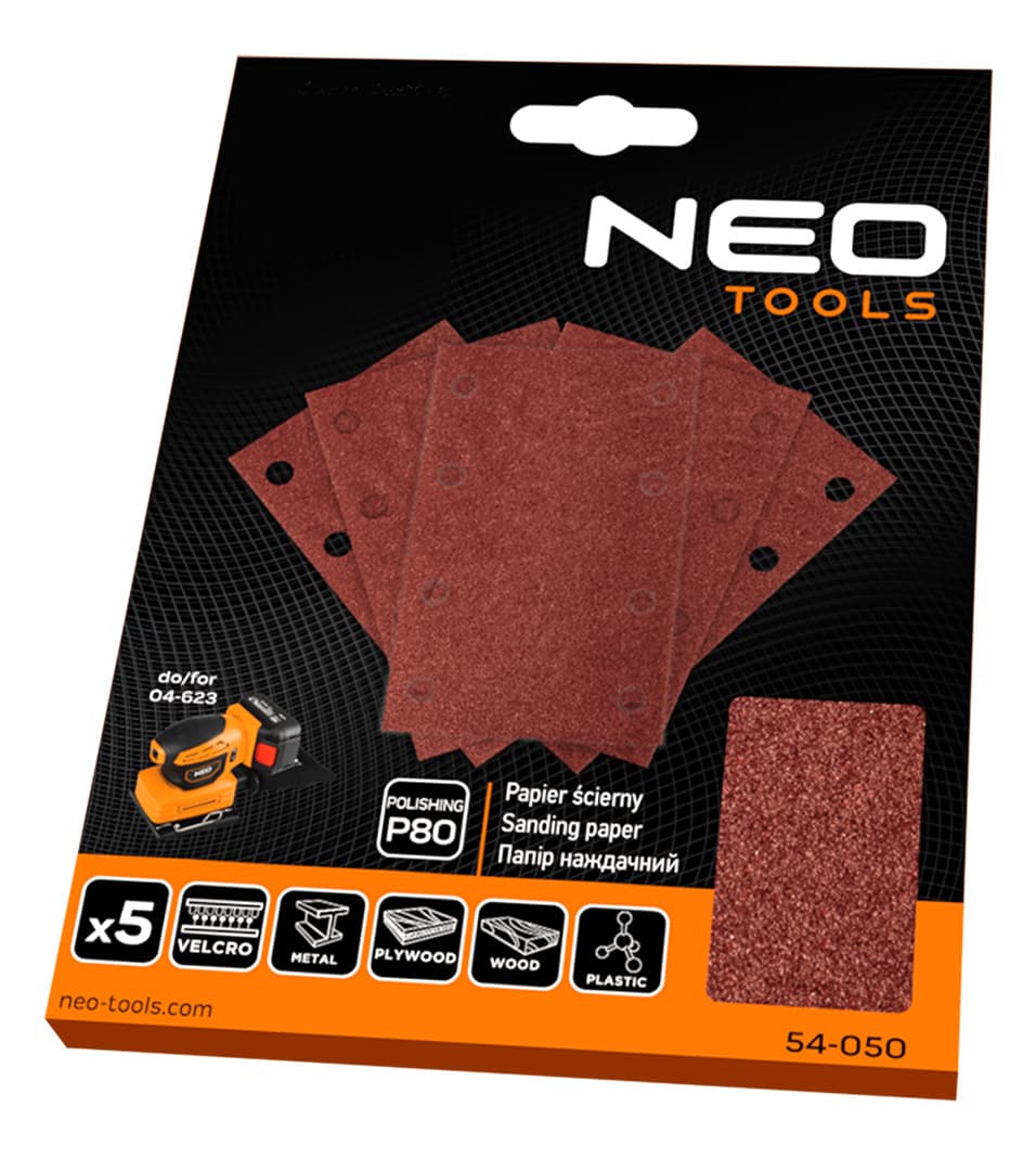 Abrazivni papir NEO TOOLS, 130 x 80 mm, P80 (5 kosov) 2