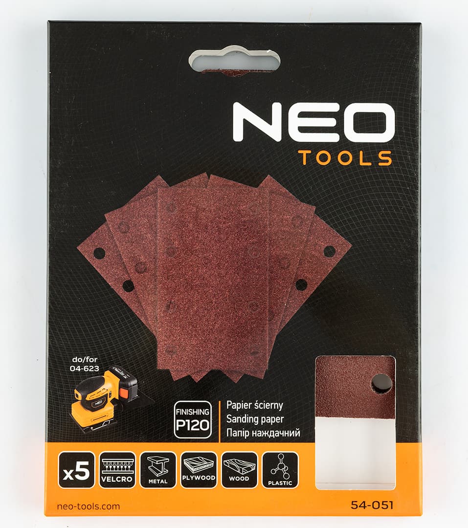 NEO TOOLS Brusni papir 130x80mm P120, 8 lukenj, 5 kosov 2
