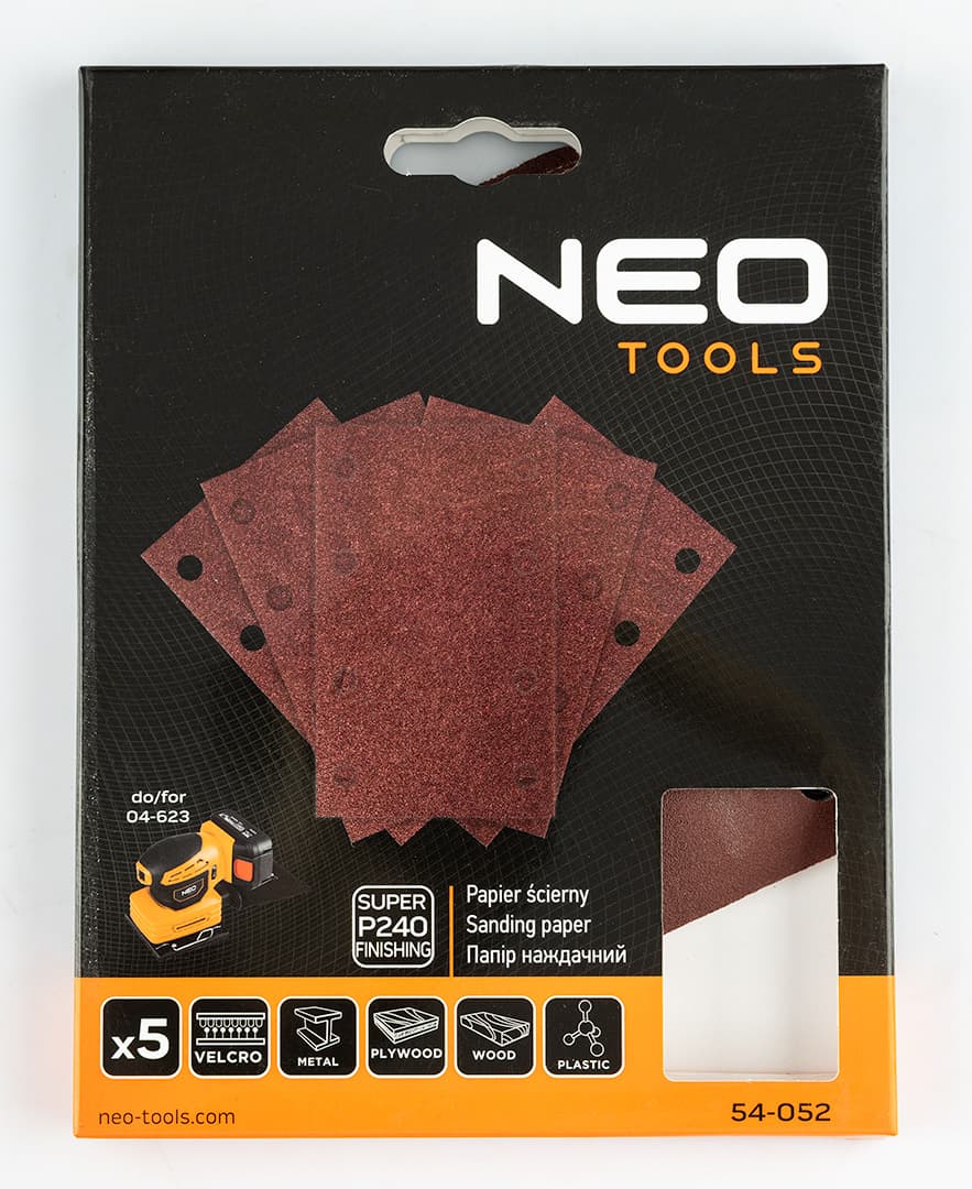 NEO TOOLS Brusni papir 130x80mm P240, 8 lukenj, 5 kosov 2