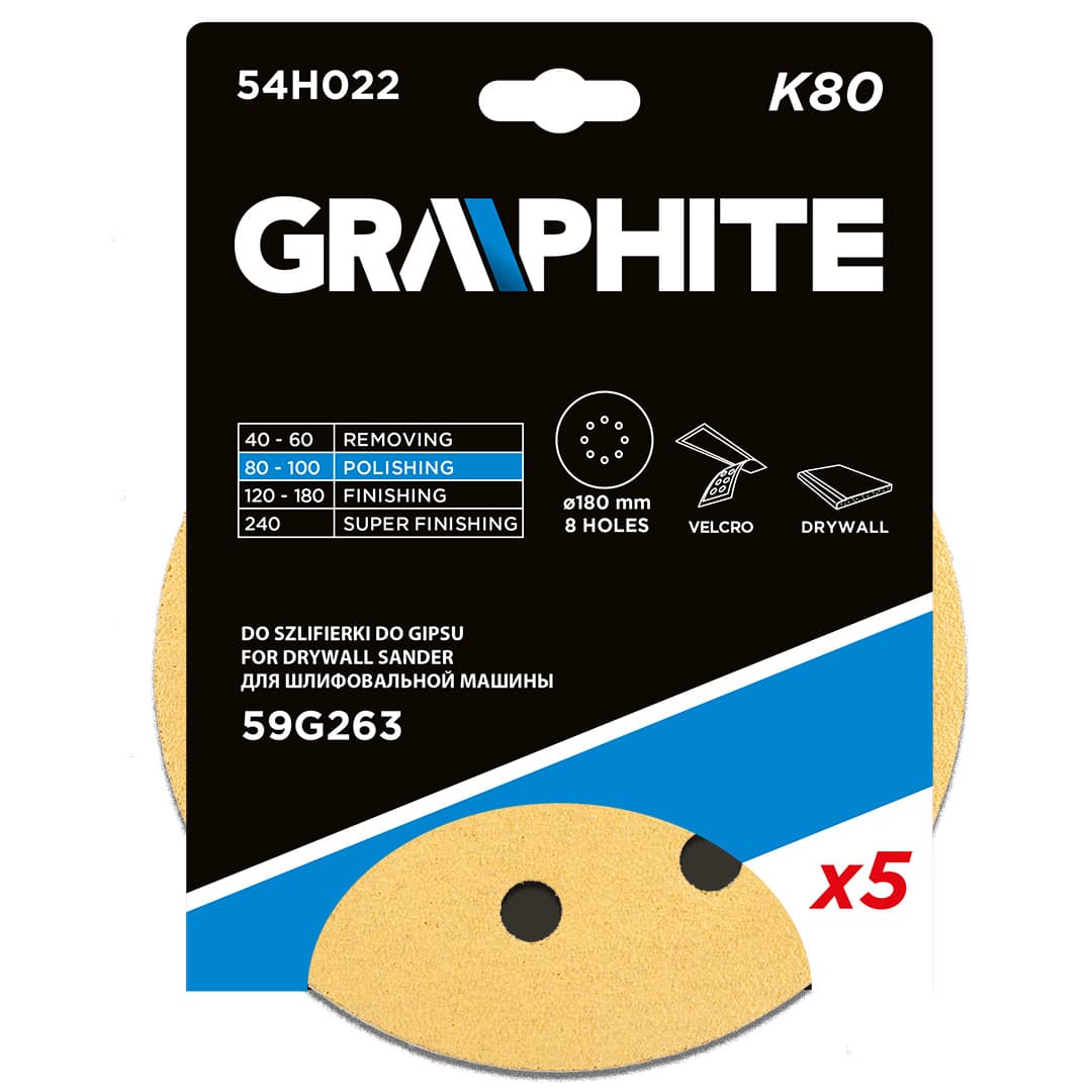 GRAPHITE brusni papir na ježka 180 mm, K80, 5 kosov 7