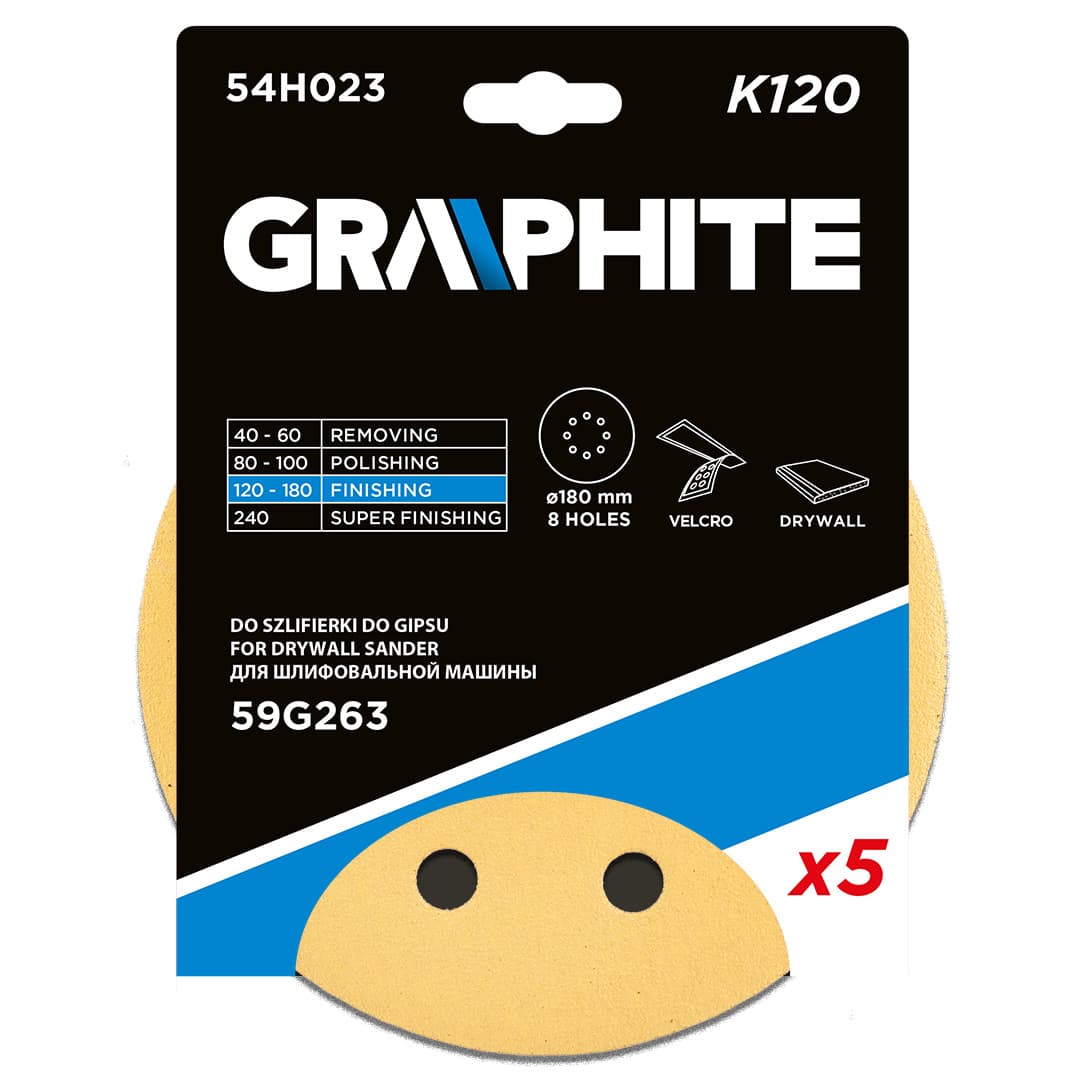 GRAPHITE brusni papir na ježka 180 mm, K120, 5 kosov 8