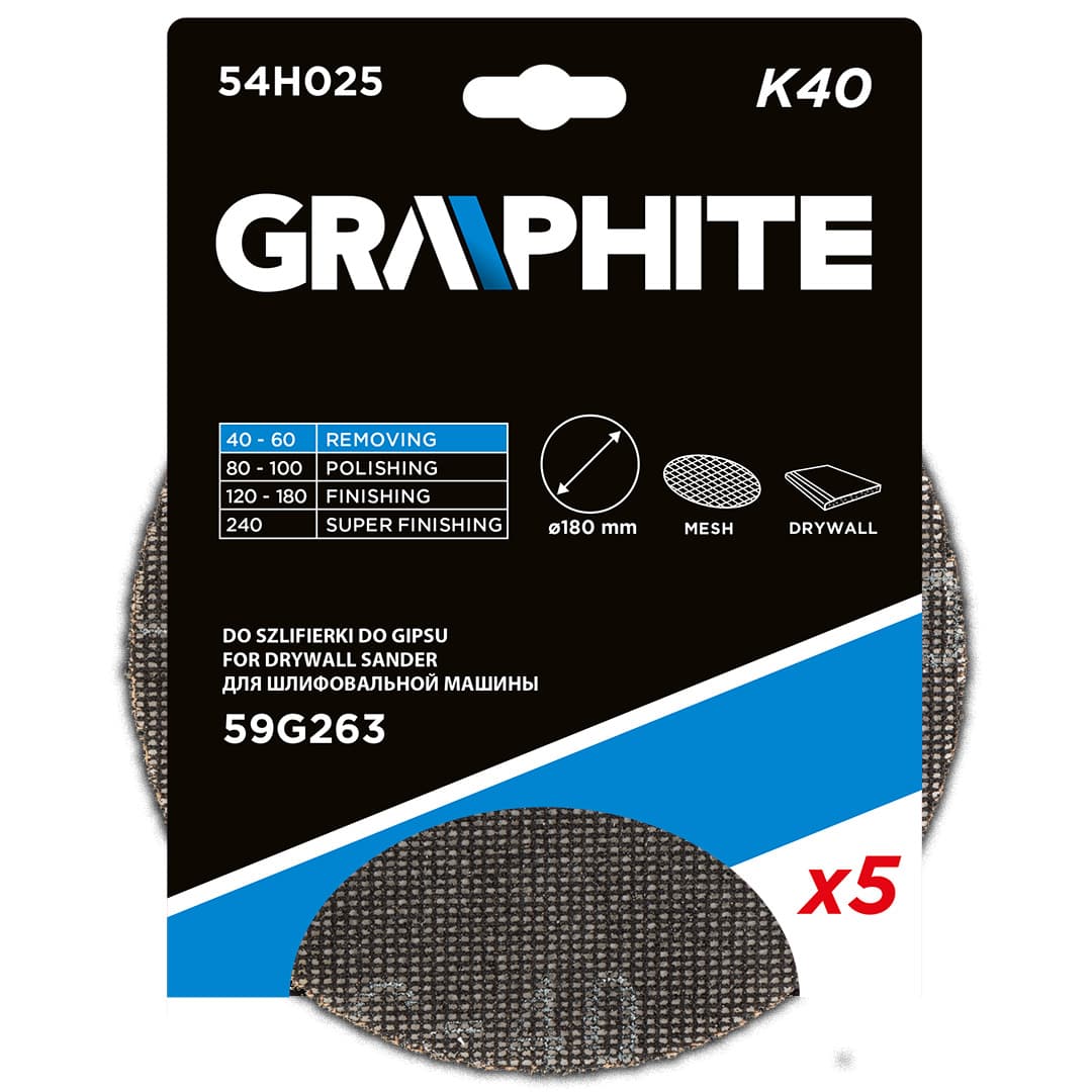 GRAPHITE brusna mrežica na ježka 180 mm, K40, 5 kosov 7