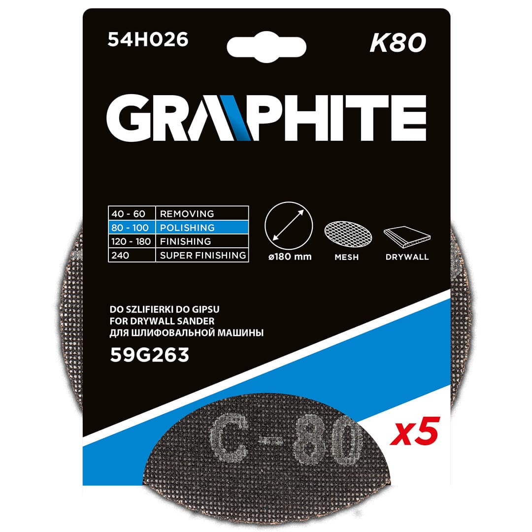 GRAPHITE brusna mrežica na ježka 180 mm, K80, 5 kosov 7