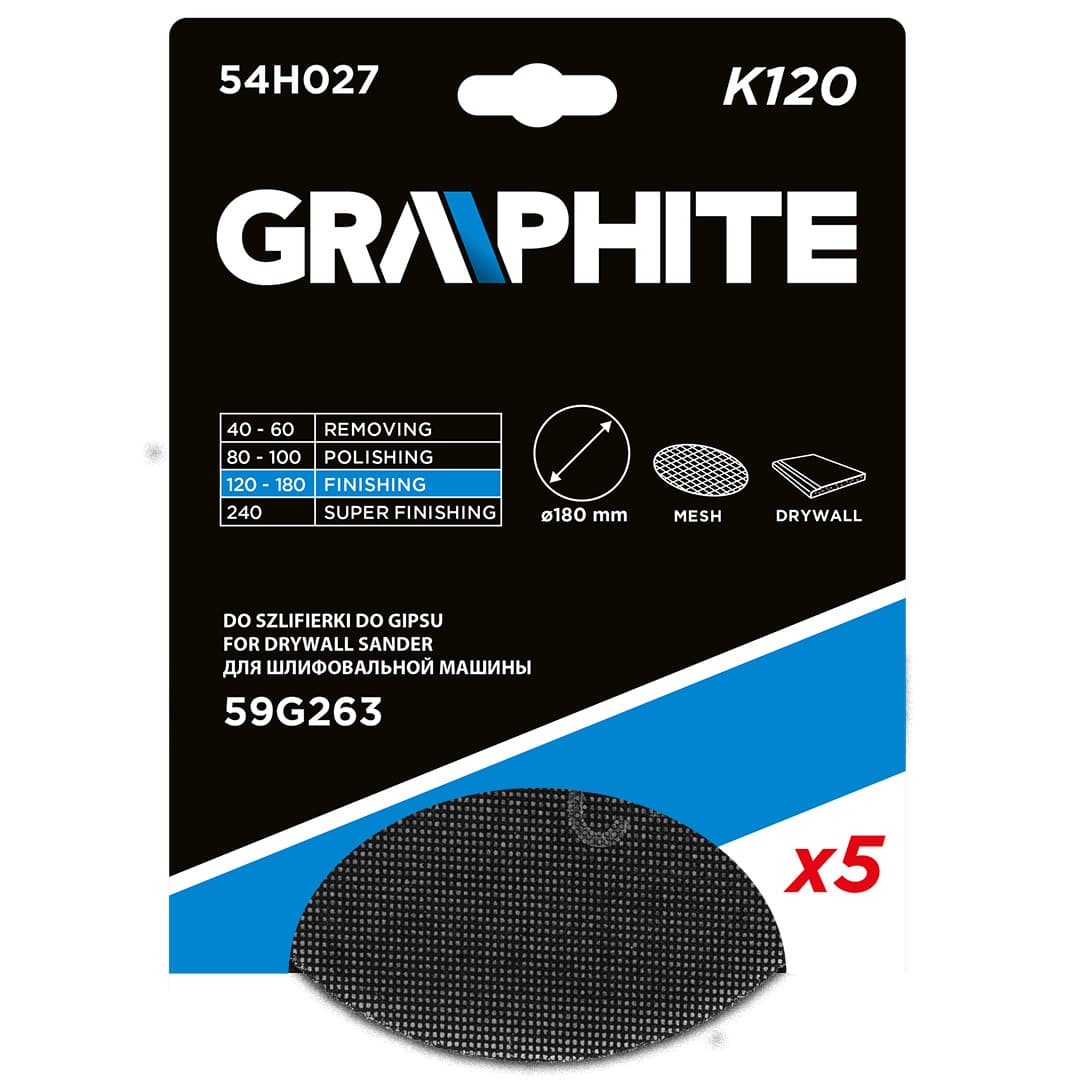 GRAPHITE brusna mrežica na ježka 180 mm, K120, 5 kosov 7