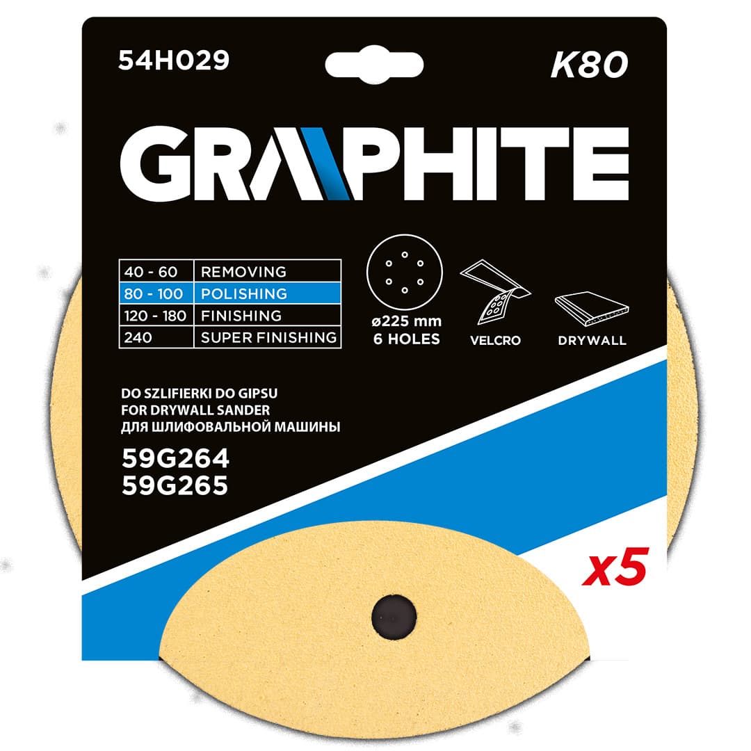 GRAPHITE Brusni papir na ježka K80, 225 mm, 5 kosov 7