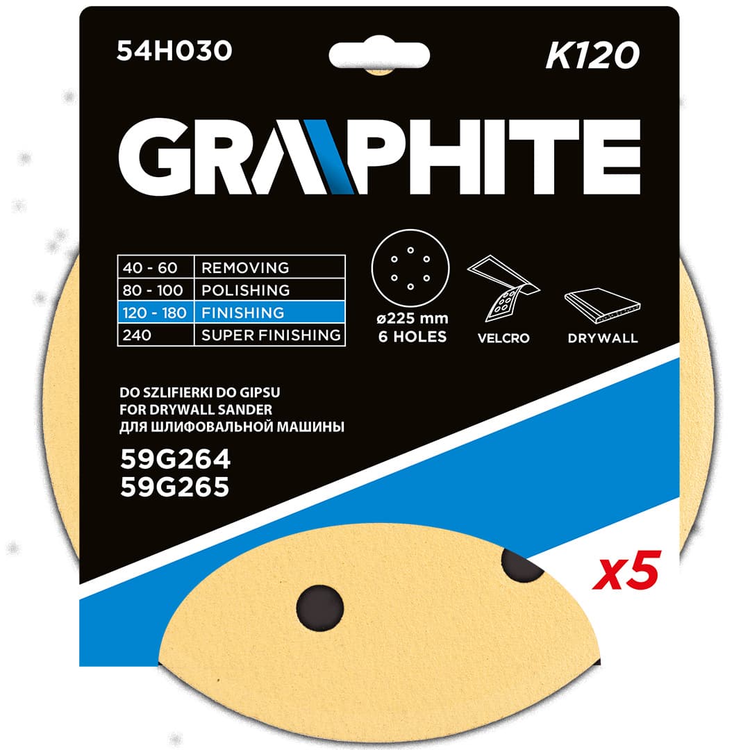 GRAPHITE brusni papir na ježka 225 mm, K120, 5 kosov 7