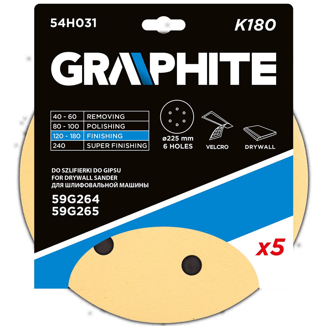 GRAPHITE brusni papir na ježka 225 mm, K180, 5 kosov 7
