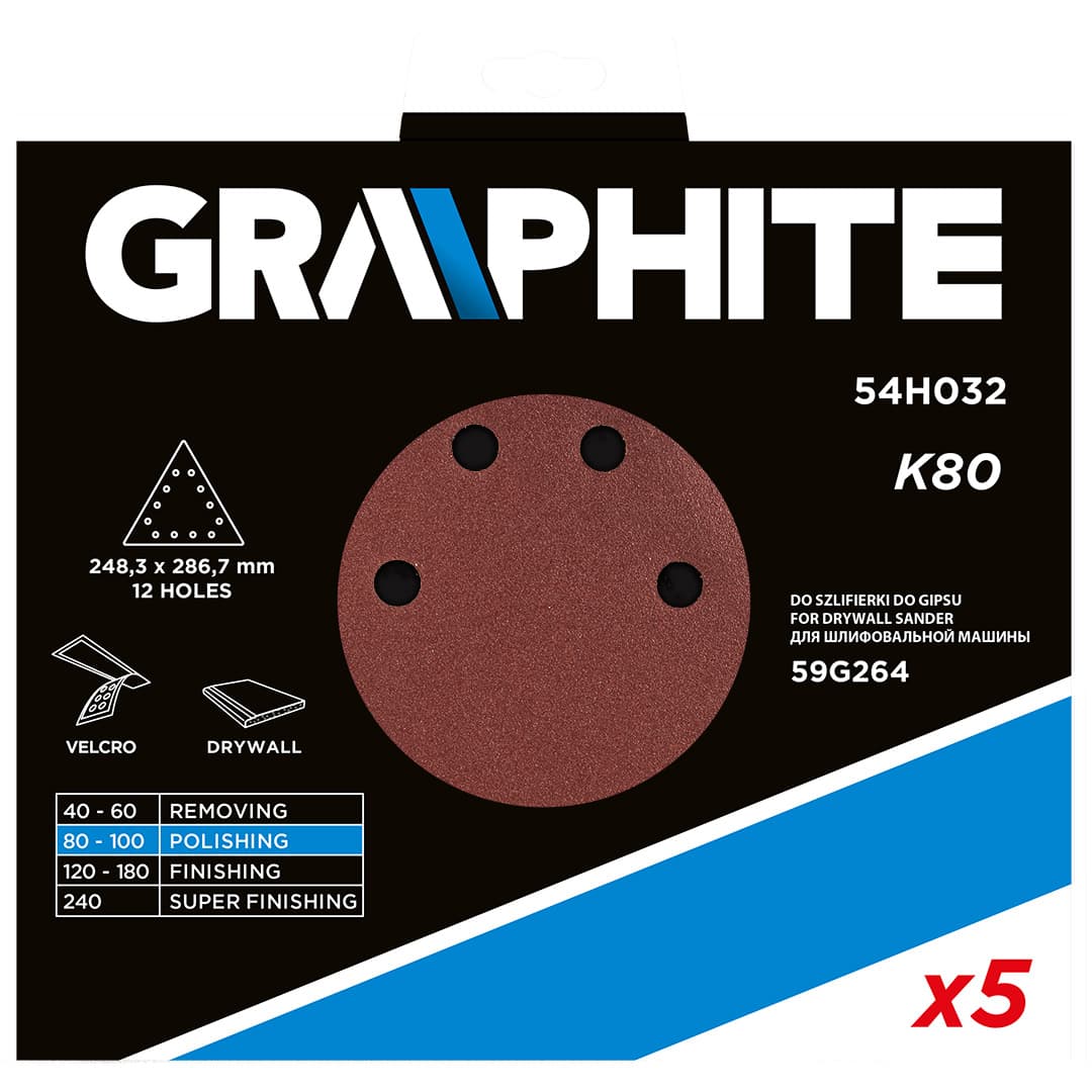 GRAPHITE brusni papir trikotni na ježka K80, 5 kosov 7