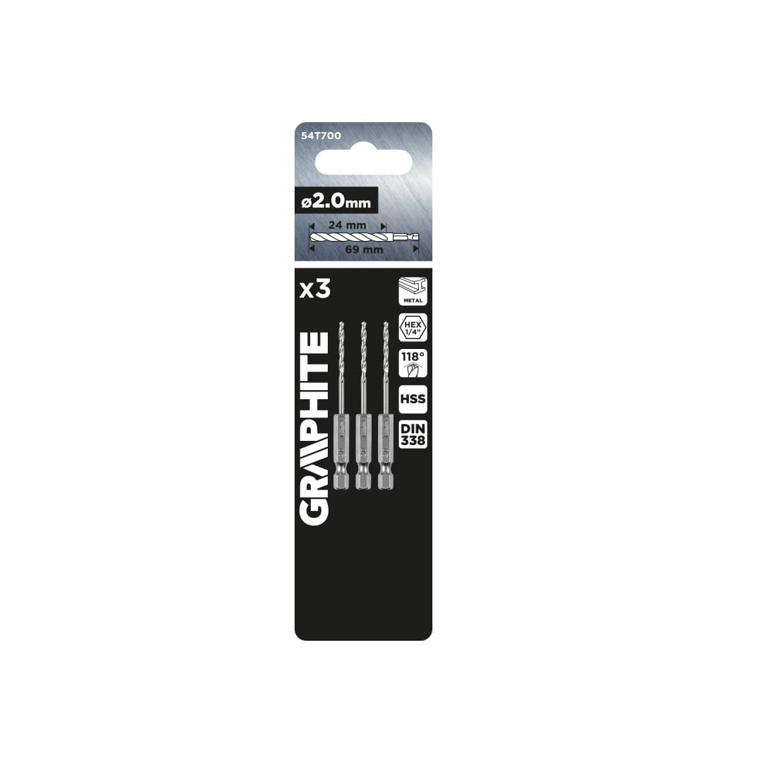 GRAPHITE sveder za kovino Hex, 2.0 mm, 3 kos. 2