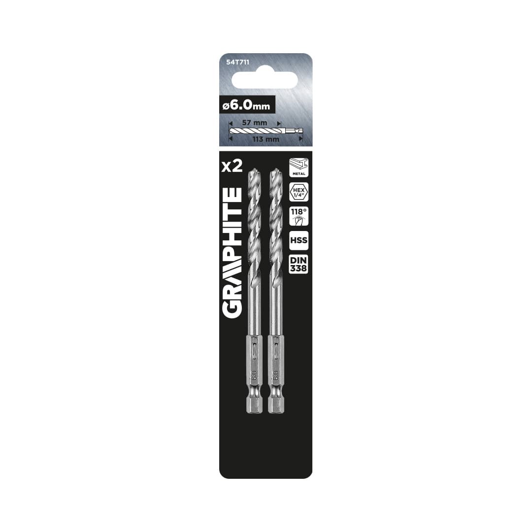 GRAPHITE sveder za kovino Hex, 6.0 mm, 2 kos. 2