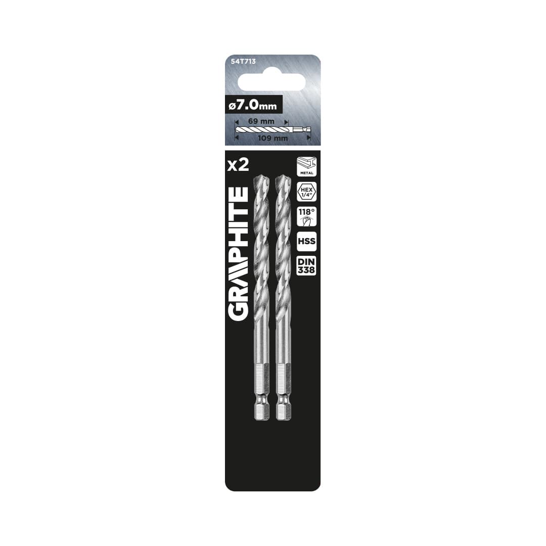GRAPHITE sveder za kovino Hex, 7.0 mm, 2 kos. 2