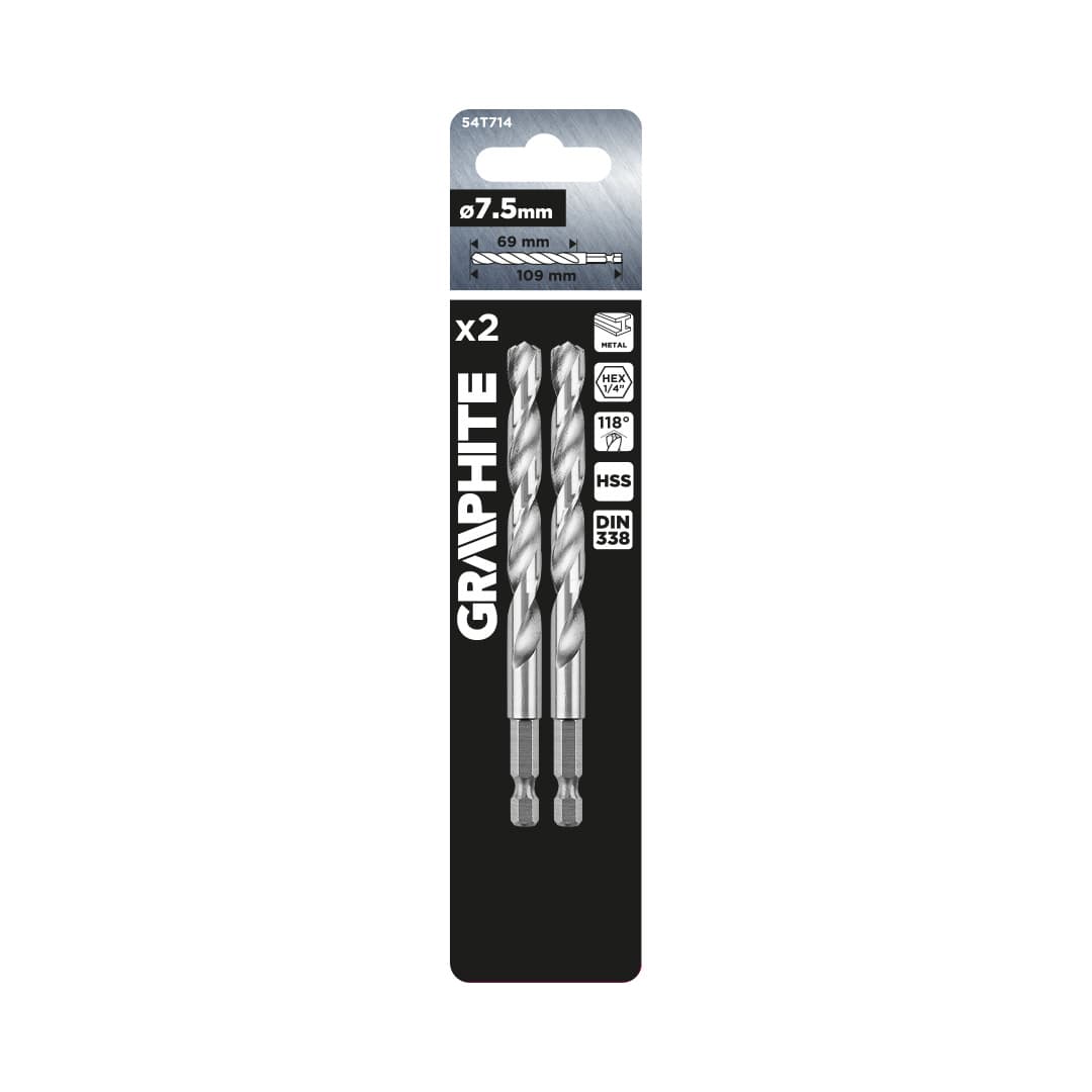 GRAPHITE sveder za kovino Hex, 7.5 mm, 2 kos. 2