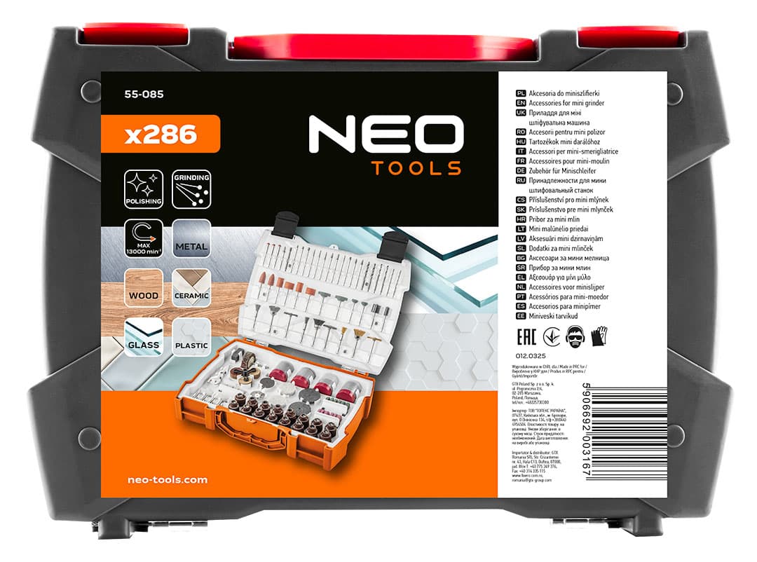 NEO TOOLS Pribor za minibrusilko, set 286 kosov 4