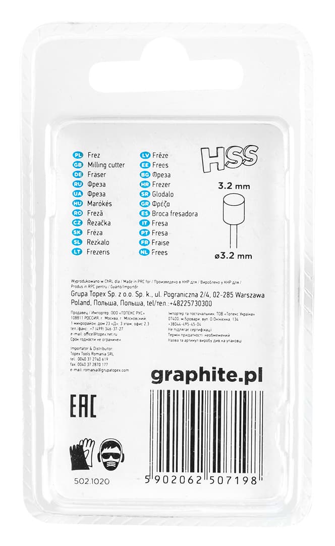 Frez HSS GRAPHITE valj, 3,2 mm, trz. 3,2 mm, 2 kosa 3