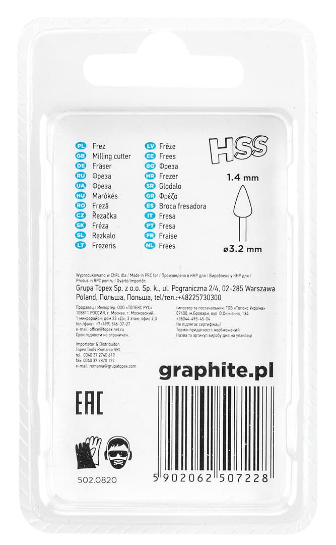 Frez HSS GRAPHITE stožec, 1,4 mm, trz. 3,2 mm, 2 kosa 3