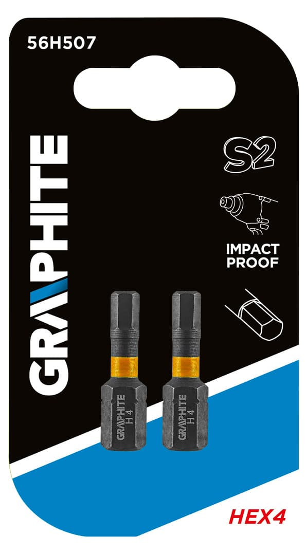 GRAPHITE udarni bit HEX4 x 25 mm, 2 kom 2