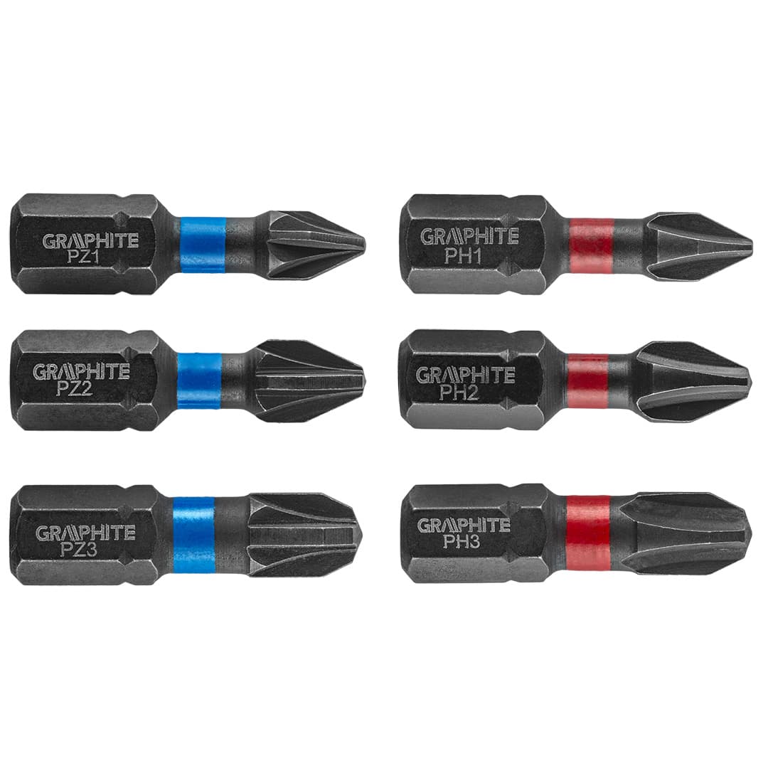 Graphite udarni bita PH1/2/3, PZ1/2/3 x 25 mm, 6 kom.