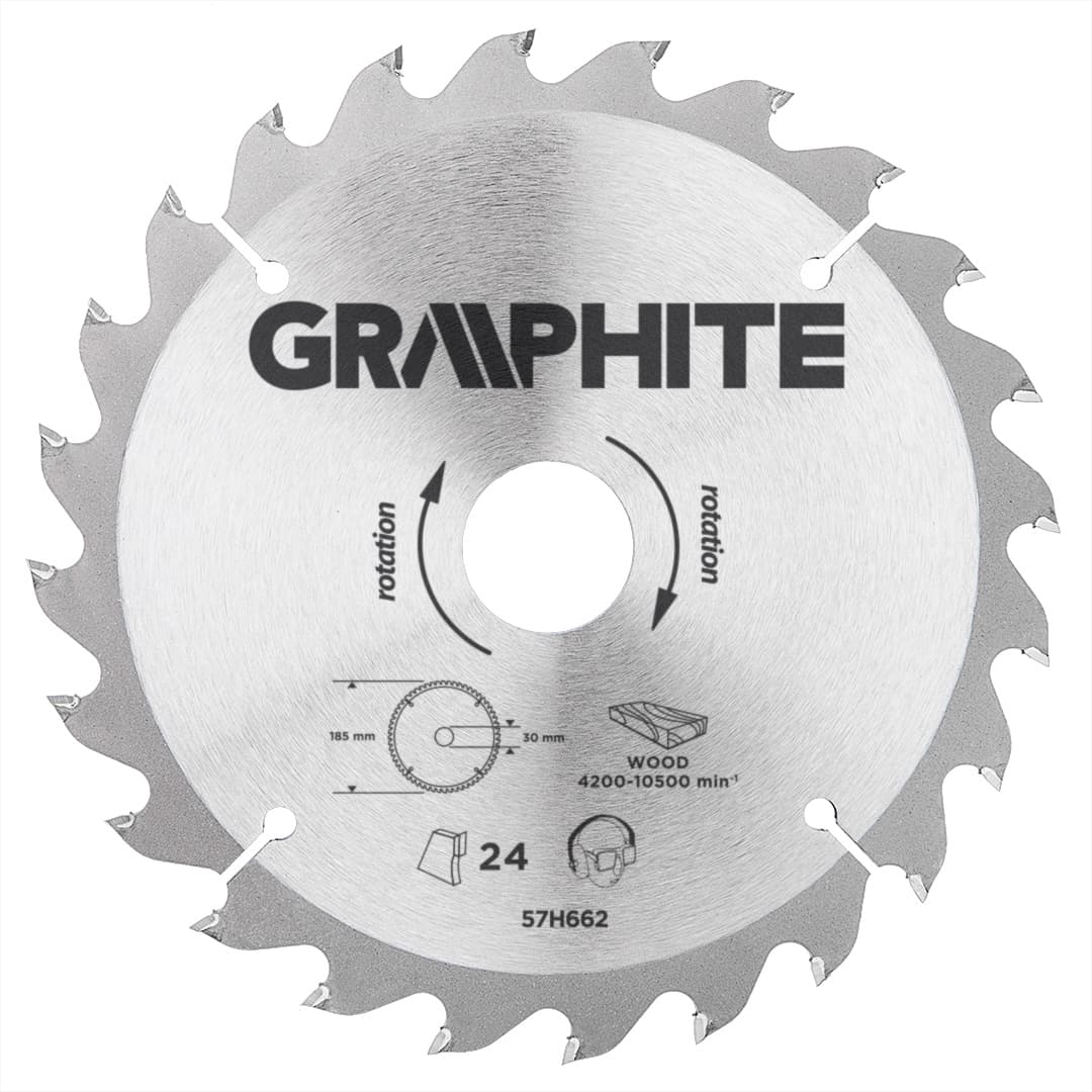 List krožne žage GRAPHITE, vidia, 185 x 30 mm, 24 zob