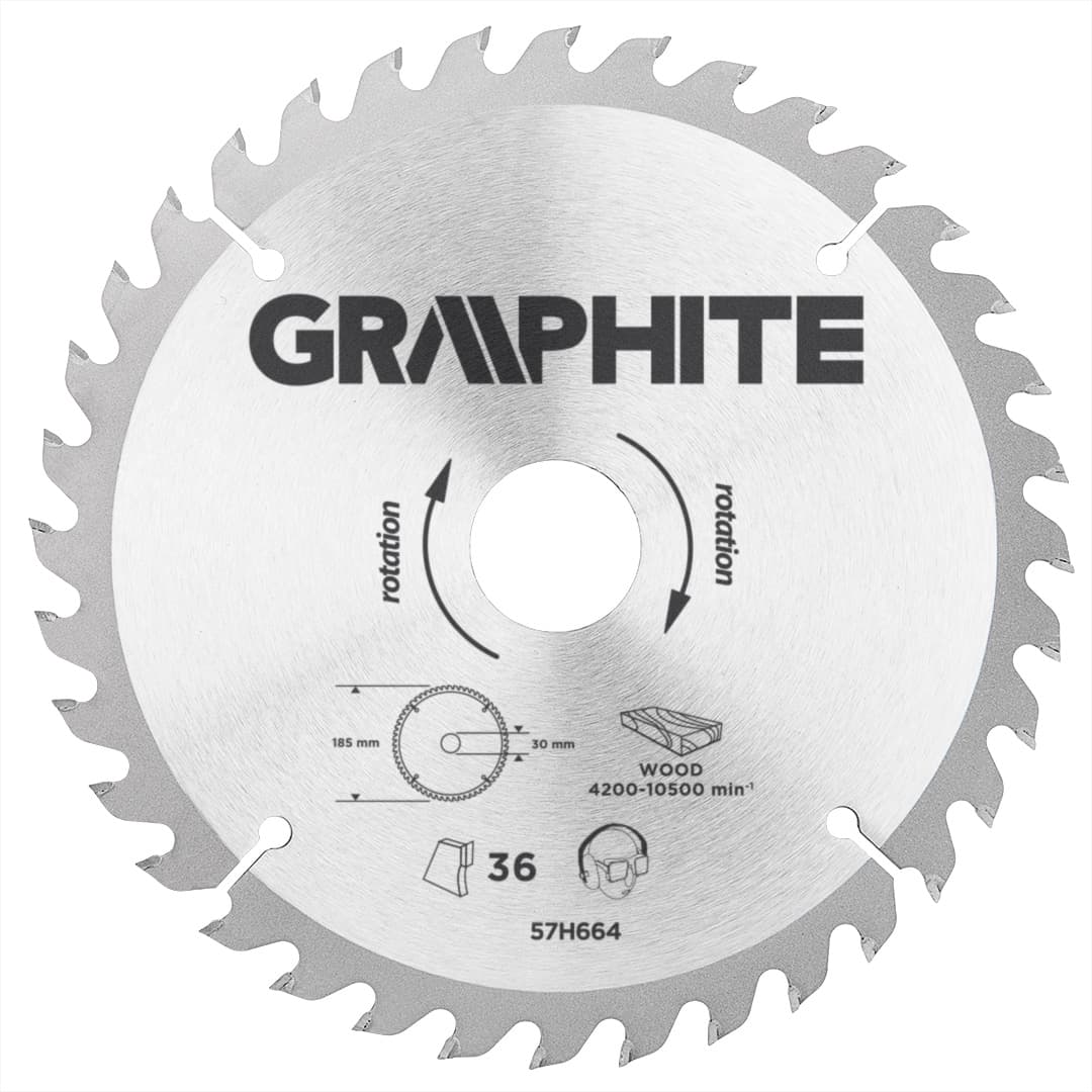 List krožne žage GRAPHITE, vidia, 185 x 30 mm, 36 zob