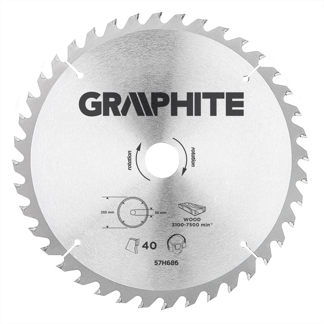 GRAPHITE Krožna žaga za les, 255 x 30 mm, 40 zob