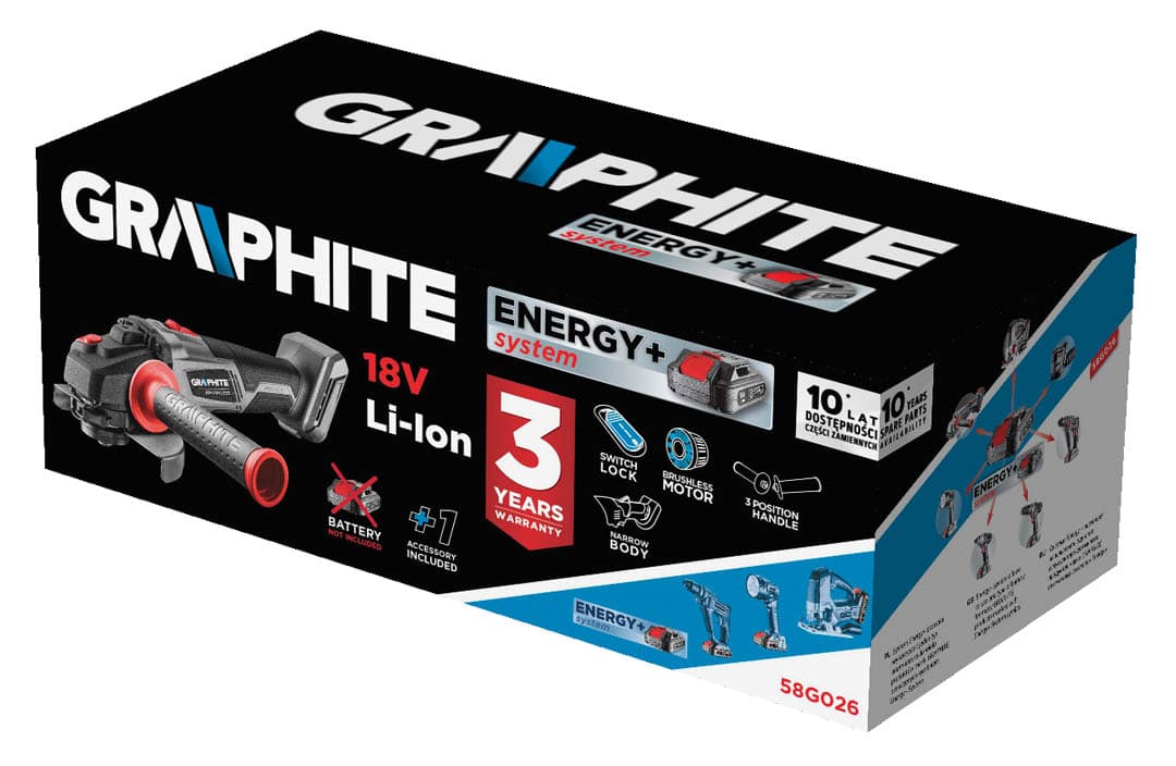 GRAPHITE Akumulatorska kotna brusilka Energy+ 18V (brez baterije) 6