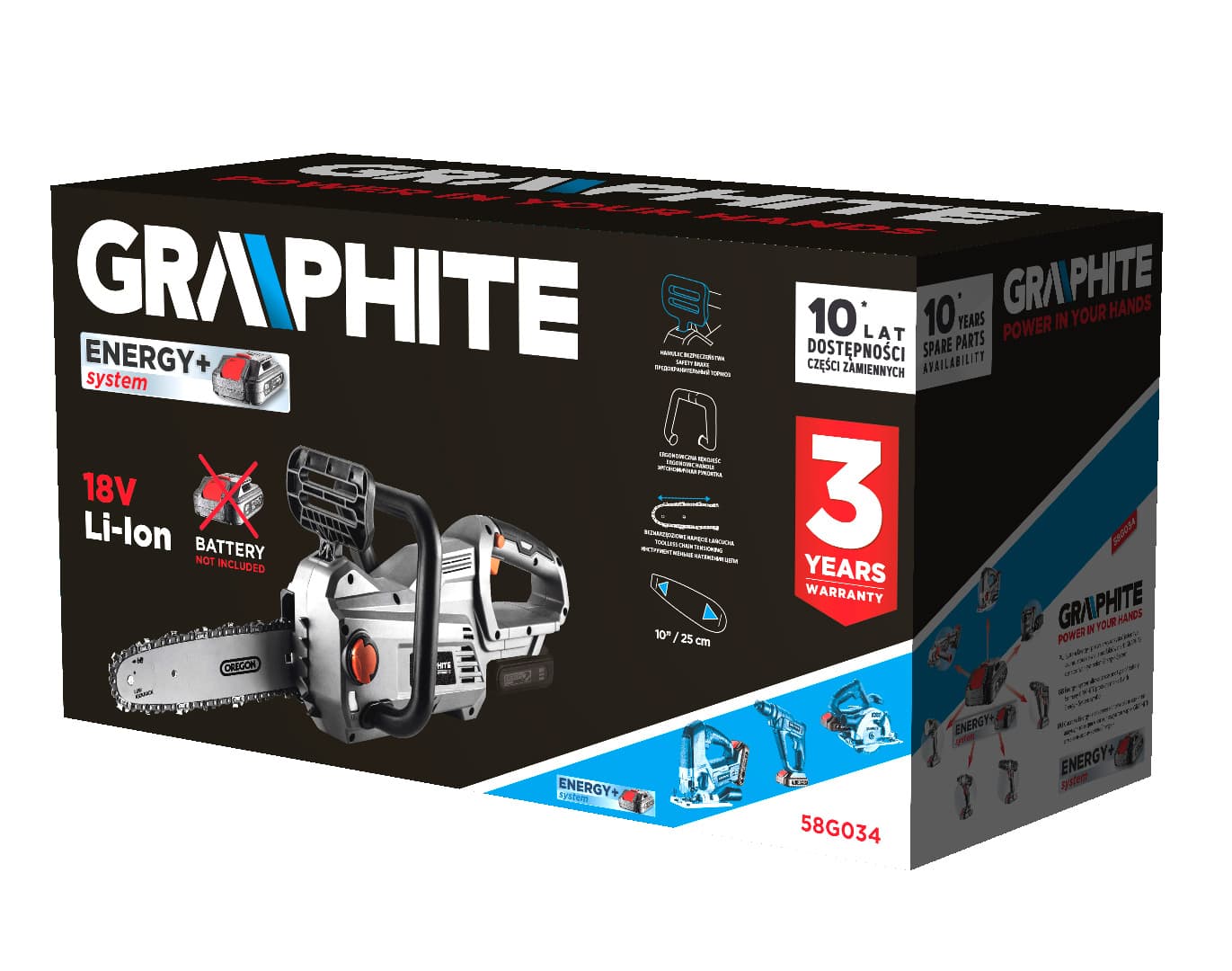 Akumulatorska verižna žaga GRAPHITE Energy+ 18V 2