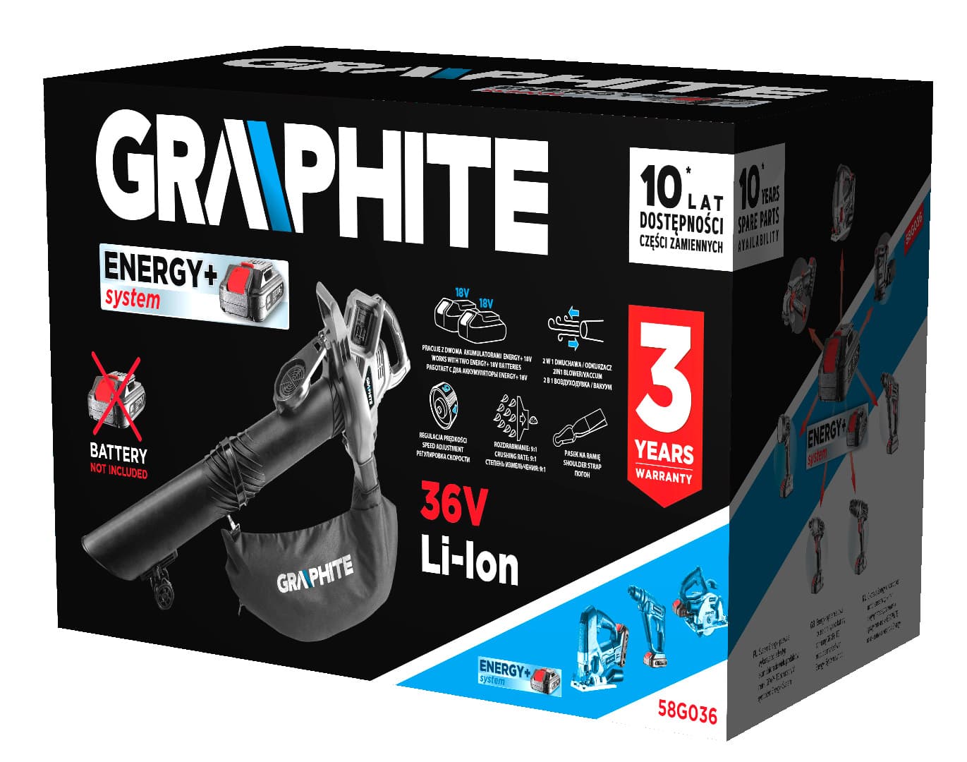 GRAPHITE Akumulatorski vrtni sesalnik Energy+ 36V (brez akumulatorja) 6