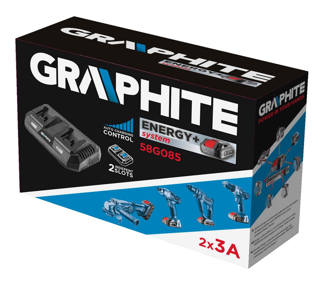 GRAPHITE Dvostranski polnilnik za akumulatorje Energy+, 2 x 3A 3