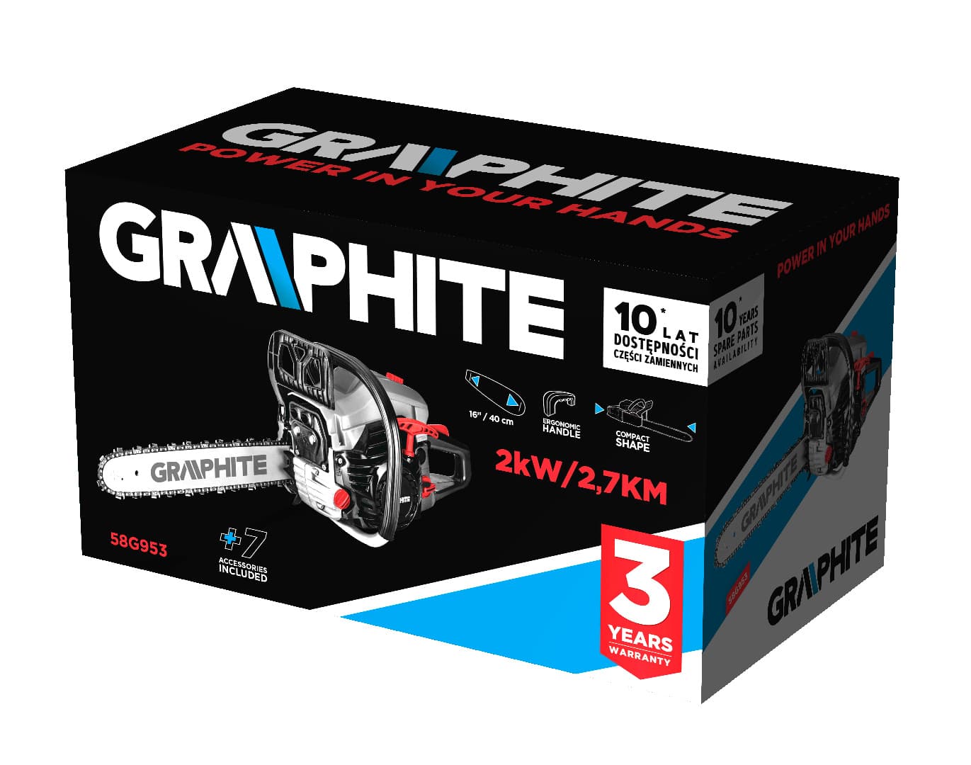 GRAPHITE bencinska motorna žaga, 2kW (2.7KM), 40cm 7