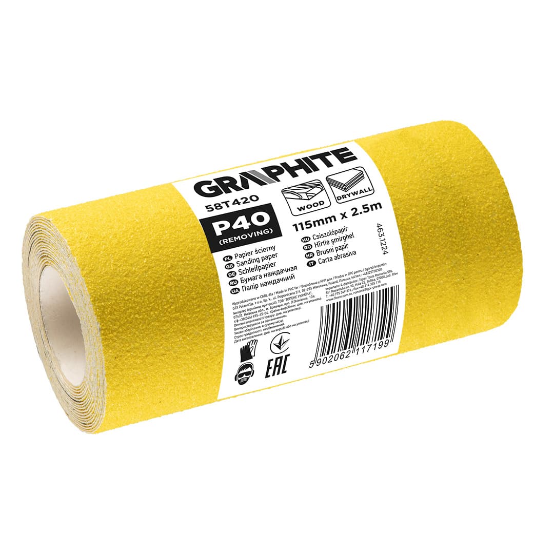 Abrazivni papir GRAPHITE, rumeni, rolna 2,5 m x 115 mm, P40 2