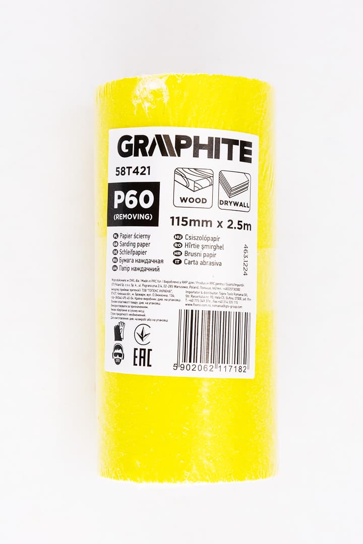Abrazivni papir GRAPHITE, rumeni, rolna 2,5 m x 115 mm, P60 2