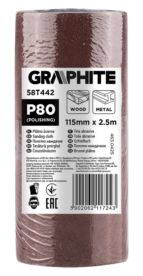 Brusni trak GRAPHITE, 2,5 m x 115 mm, P80 4