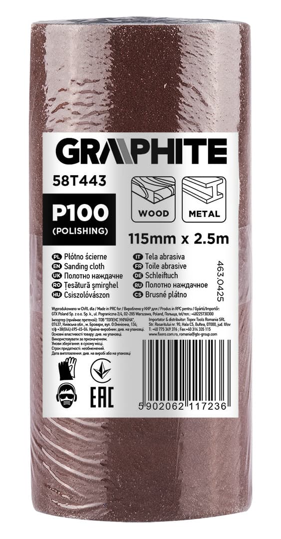 Brusni trak GRAPHITE, 2,5 m x 115 mm, P100 4