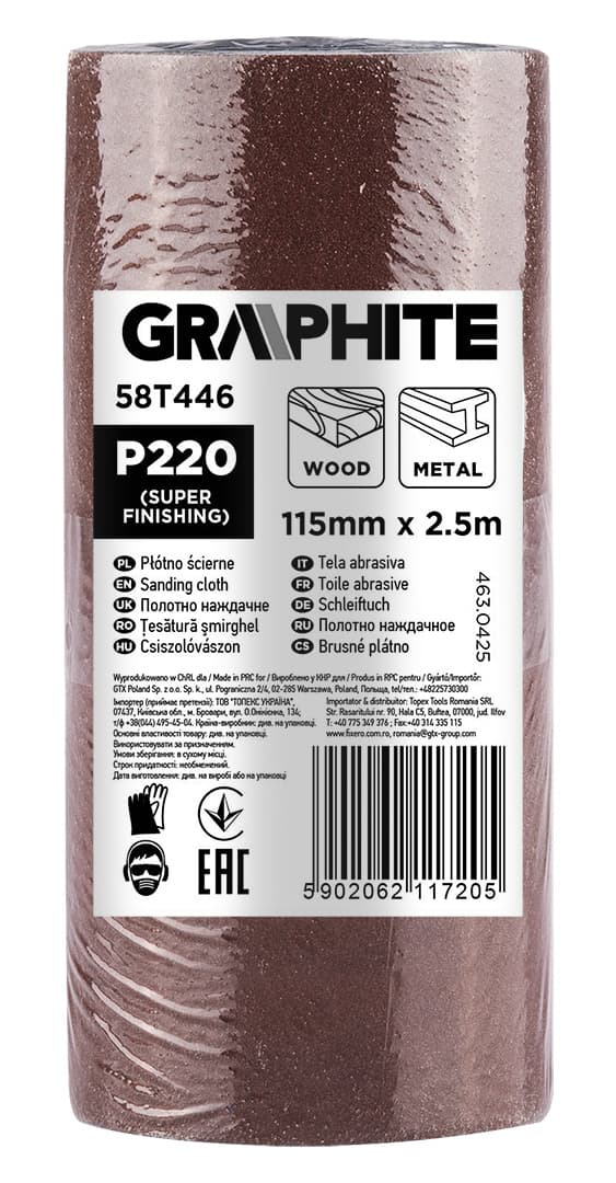 Brusni trak GRAPHITE, 2,5 m x 115 mm, P220 2