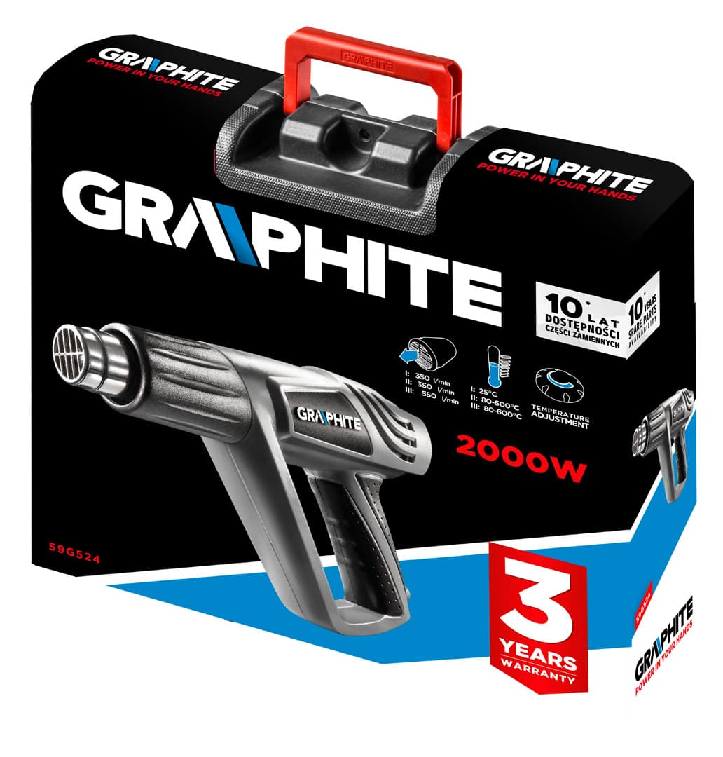 Vročezračna pištola GRAPHITE 2000W, s kovčkom 5