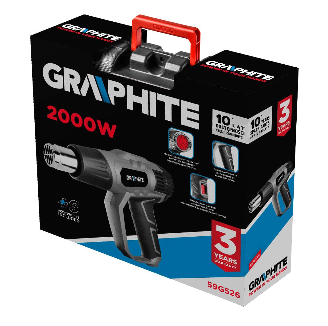GRAPHITE vroč zrak piha pištola 2000W, LCD, kovček 7
