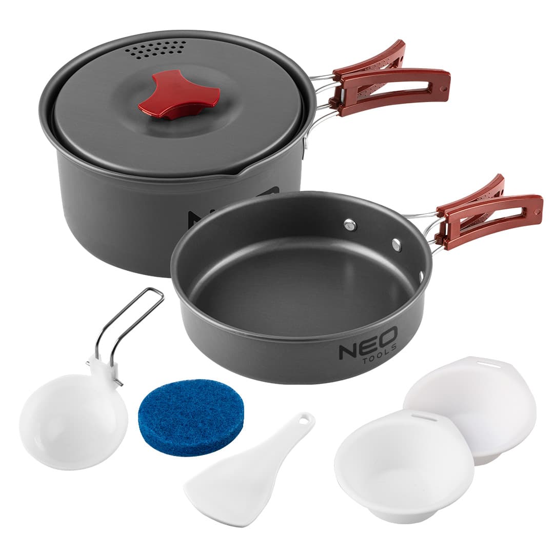NEO TOOLS Turistična posoda 7v1 (lonc, ponev, krožnika, pripomočki)