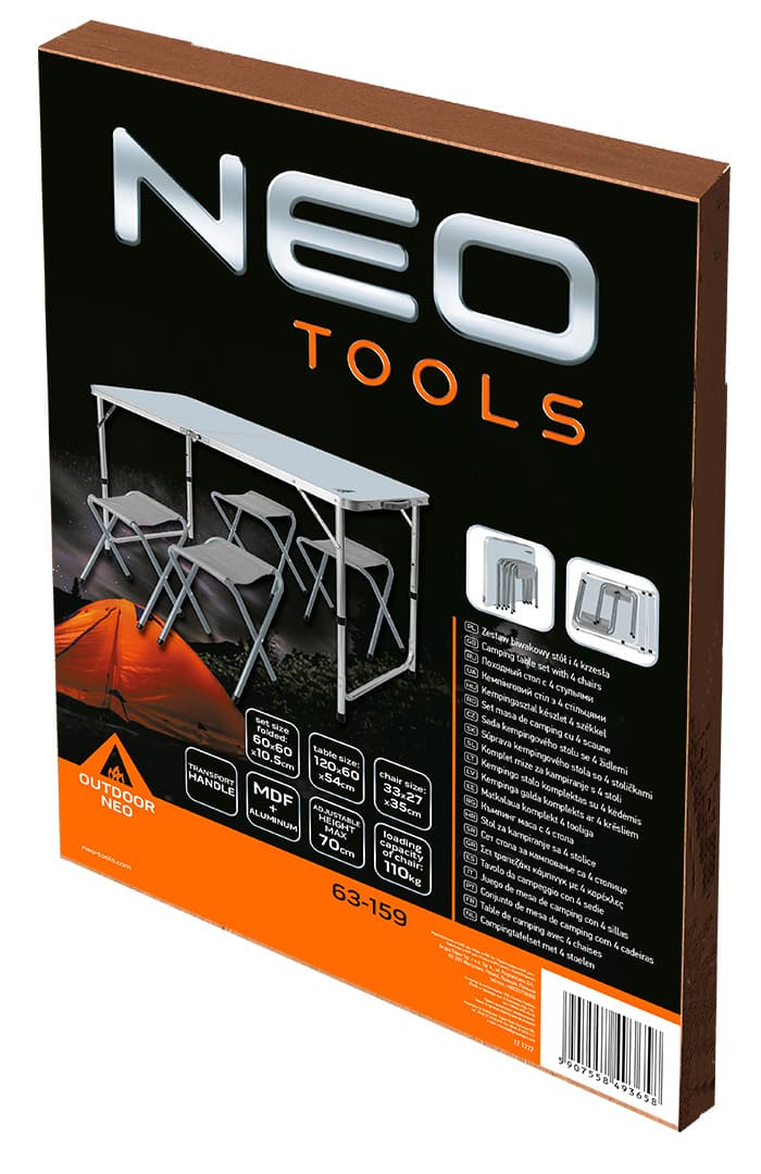 Set NEO TOOLS: zložljiva miza in 4 stoli za kampiranje 5